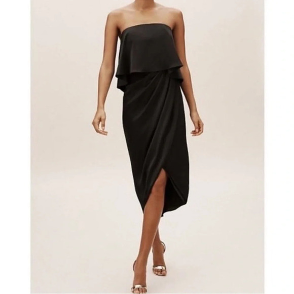 BHLDN Dresses & Skirts - BHLDN Kelly Black Tulip Hem Strapless Midi Dress